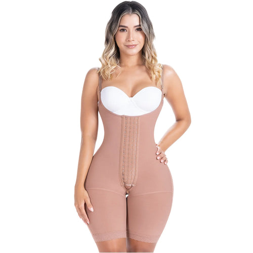 SONRYSE 048BF | Fajas Colombianas Post Surgery Open Bust Shapewear Compression Garment • Postpartum Mid Thigh Girdle • Powernet