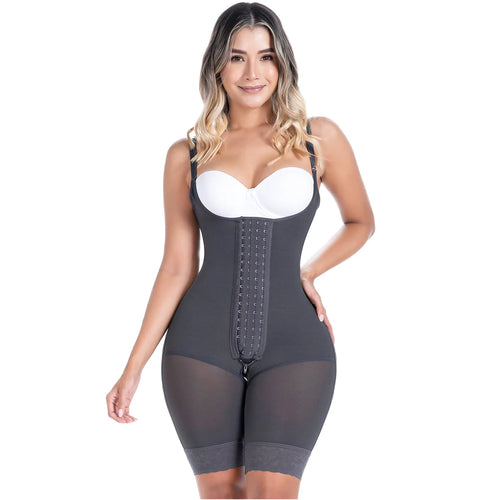 SONRYSE 048BF | Fajas Colombianas Post Surgery Open Bust Shapewear Compression Garment • Postpartum Mid Thigh Girdle • Powernet