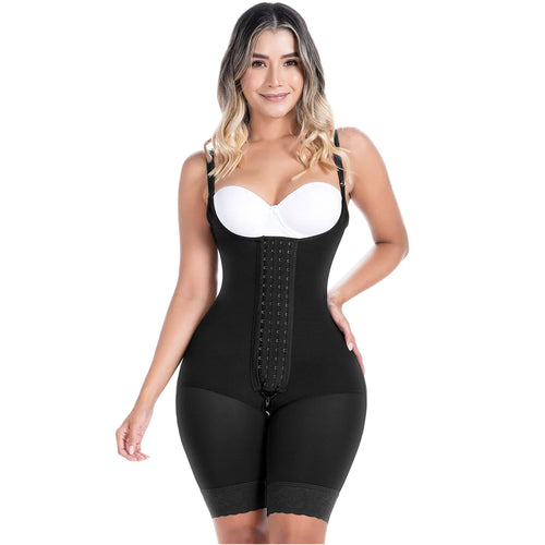 SONRYSE 048BF | Fajas Colombianas Post Surgery Open Bust Shapewear Compression Garment • Postpartum Mid Thigh Girdle • Powernet