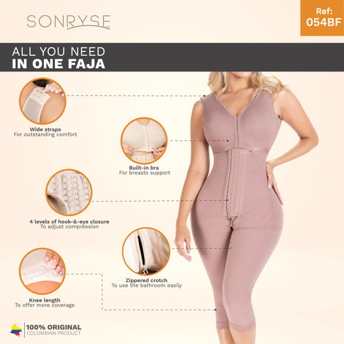 SONRYSE 054BF | Colombian Full Body Shaper for Post Surgery with Built-in Bra • Butt Lifting Effect & Tummy Control