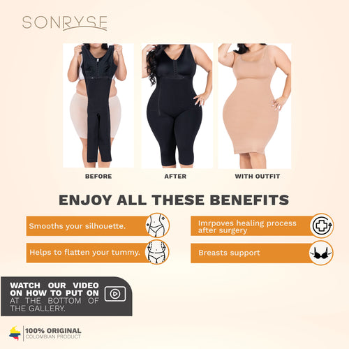 SONRYSE 054BF | Colombian Full Body Shaper for Post Surgery with Built-in Bra • Butt Lifting Effect & Tummy Control