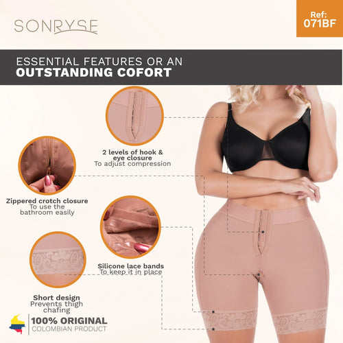 SONRYSE 071BF | Fajas Colombianas Butt Lifting with Tummy Control Shapewear Shorts • Daily Use • Powernet