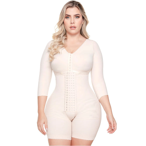 SONRYSE 103BF | Shapewear After Surgery for Women with Built-In Bra • Mid thigh Girdle with Sleeves • Powernet