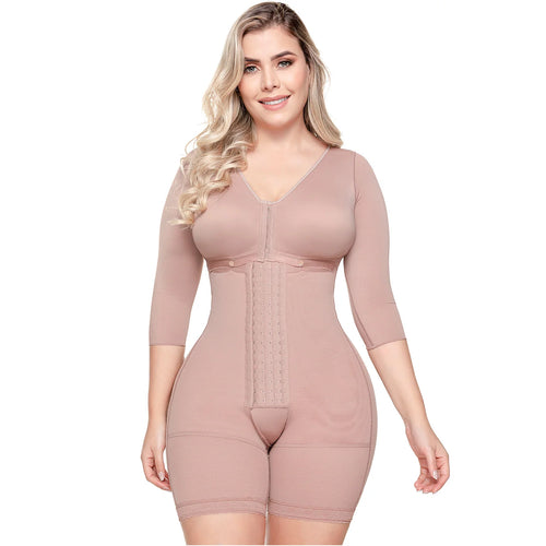 SONRYSE 103BF | Shapewear After Surgery for Women with Built-In Bra • Mid thigh Girdle with Sleeves • Powernet