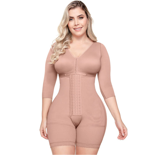 SONRYSE 103BF | Shapewear After Surgery for Women with Built-In Bra • Mid thigh Girdle with Sleeves • Powernet