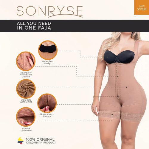 SONRYSE 211BF | Butt Lifter Colombian Bodysuit Shapewear • Postpartum and Everyday Use • Powernet