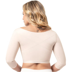 Sonryse M62BF | Brasier Postquirúrgico con Mangas. Corrector de Postura. Cierre Frontal. Compresión Suave • Recuperación de Aumento de Senos