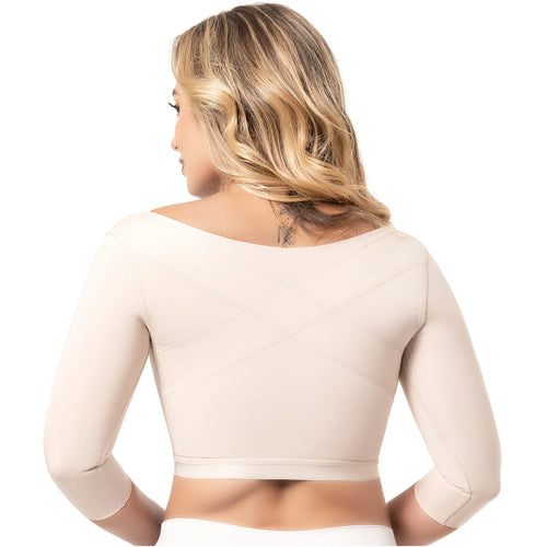 Sonryse M62BF | Brasier Postquirúrgico con Mangas. Corrector de Postura. Cierre Frontal. Compresión Suave • Recuperación de Aumento de Senos