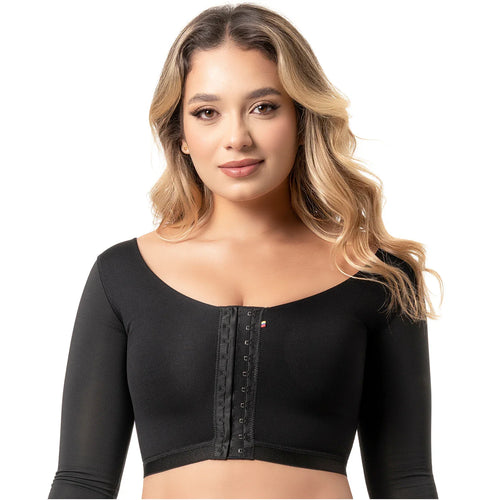 Sonryse M62BF | Brasier Postquirúrgico con Mangas. Corrector de Postura. Cierre Frontal. Compresión Suave • Recuperación de Aumento de Senos