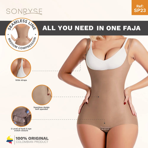 SONRYSE SP23NC | Open Bust Daily Use Bodysuit Tummy Control for Women • Ultra light Microfiber