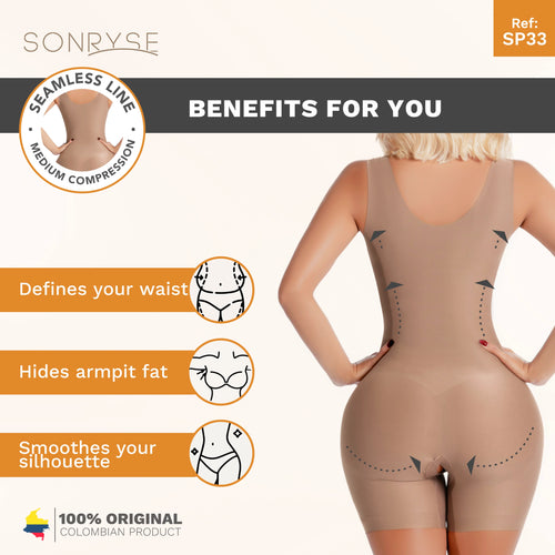 SONRYSE SP33NC | Short Faja Colombiana Shapewear for Women • Everyday Use & Dress Nightout Girdle • Ultra light microfiber