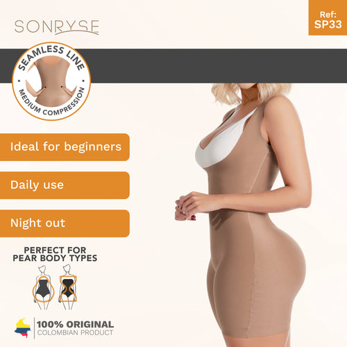 SONRYSE SP33NC | Short Faja Colombiana Shapewear for Women • Everyday Use & Dress Nightout Girdle • Ultra light microfiber