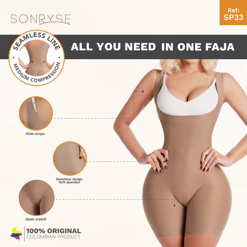 SONRYSE SP33NC | Short Faja Colombiana Shapewear for Women • Everyday Use & Dress Nightout Girdle • Ultra light microfiber