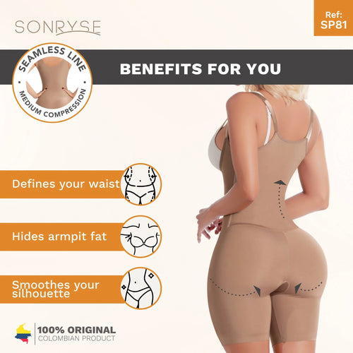 SONRYSE SP81NC | Knee Length Shapewear Bodysuit for Women • Everyday Use Shapewear Girdle • Ultra light Microfiber