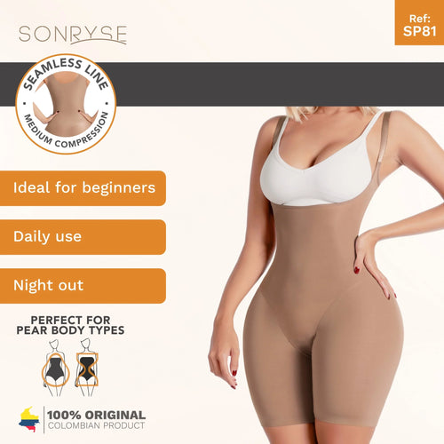 SONRYSE SP81NC | Knee Length Shapewear Bodysuit for Women • Everyday Use Shapewear Girdle • Ultra light Microfiber