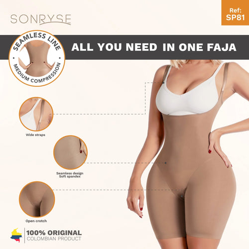 SONRYSE SP81NC | Knee Length Shapewear Bodysuit for Women • Everyday Use Shapewear Girdle • Ultra light Microfiber