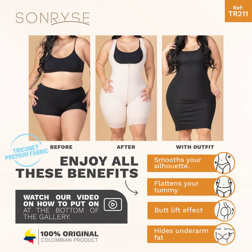 SONRYSE TR211 | Colombian Shapewear Open Bust Bodysuit • Post Surgery Body Shapers • Stage 1 Faja • Triconet