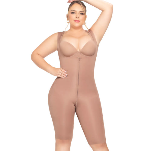 UpLady 6250 | Seamless Open Bust Tummy Control Shapewear Bodysuit Knee Length • Stage 1