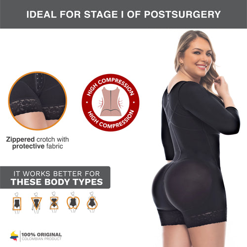 UpLady 6234 | Post Surgery Full Body Shaper Mid Thigh Fajas Colombianas with Sleeves