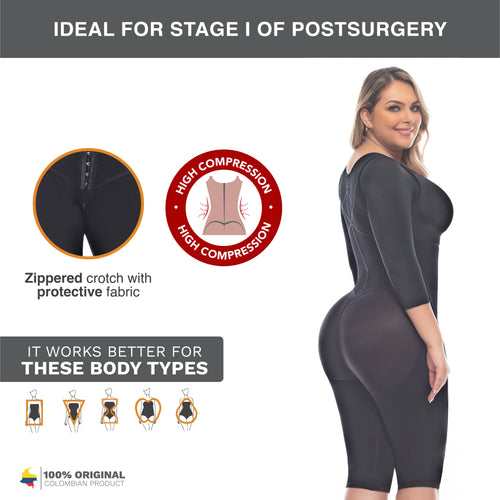 UpLady 6237 | Full Body Knee Length Post Surgery Fajas Colombianas with Sleeves