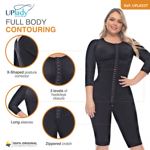 UpLady 6237 | Full Body Knee Length Post Surgery Fajas Colombianas with Sleeves