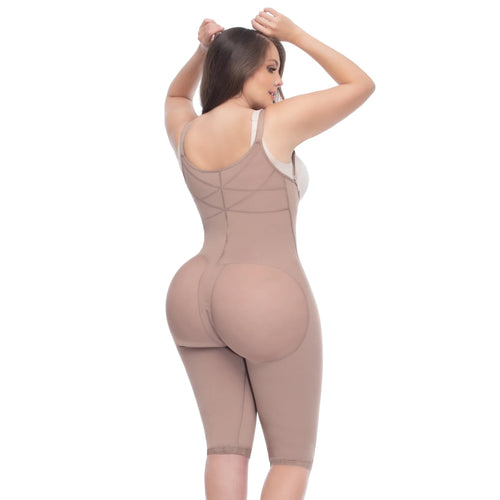 UpLady 6172 | Open Bust Tummy Control Butt Lifter Knee Length Bodysuit • Powernet