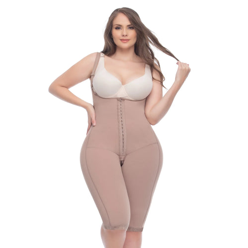 UpLady 6172 | Open Bust Tummy Control Butt Lifter Knee Length Bodysuit • Powernet